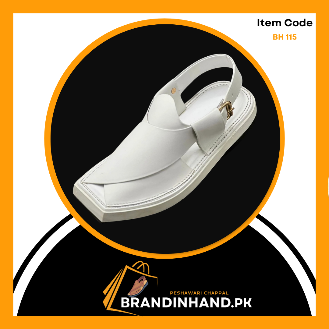 Kaptan White Peshawari Chappal -Brandinhand.pk